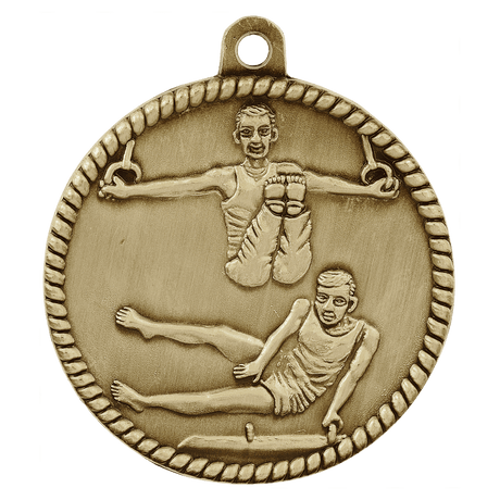 Antique Gold 2" Male Gymnastics High Relief Medal