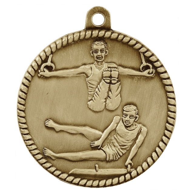 Antique Gold 2" Male Gymnastics High Relief Medal