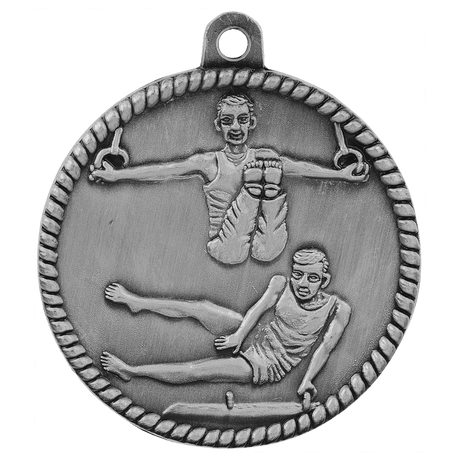 Antique Silver 2" Male Gymnastics High Relief Medal