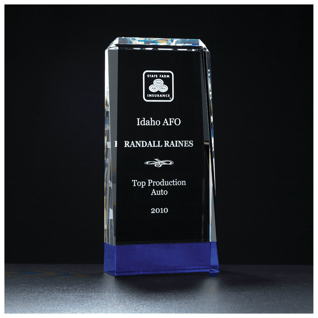 4" x 8 3/4" Premium Series Clear Crystal with Cobalt Blue Crystal Base     Blue Crystal Base