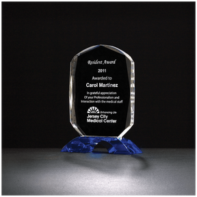 6 7/8" x 9 1/4" Diamond Series Clear Crystal Award with Cobalt Blue Crystal Base