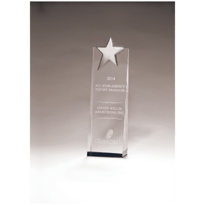 2 3/4" x 9" Crystal Trophy with Silver Star, Prism-3ffect