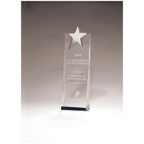 2 3/4" x 9" Crystal Trophy with Silver Star, Prism-3ffect