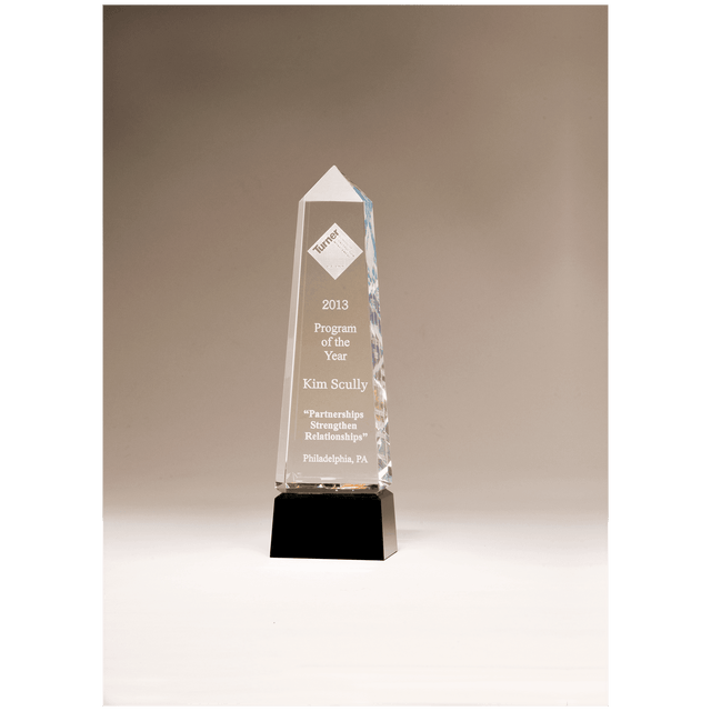 2 7/8" x 9 3/4" Crystal Obelisk with Prism-Effect Top and Black Base