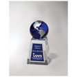 2 5/8" x 5 1/4" Crystal Trophy with Blue Globe and Blue/Silver Plate