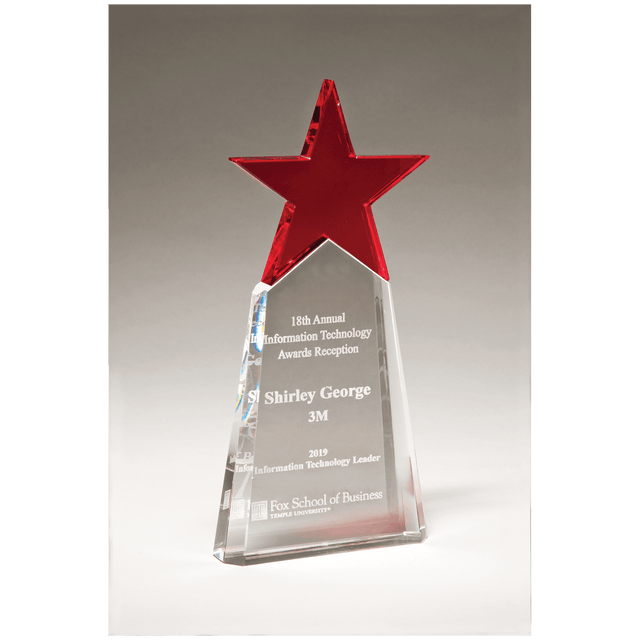 4 1/8" x 9 1/8" Red Crystal Star on Clear Crystal Base