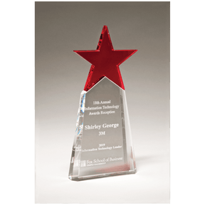 Red Crystal Star on Clear 4 1/8" x 9 1/8" Crystal Base