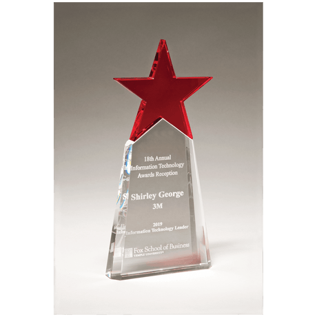 Red Crystal Star on Clear 4 1/8" x 9 1/8" Crystal Base