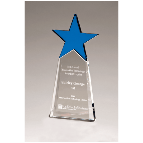 Blue Crystal Star on Clear 4 1/8" x 9 1/8" Crystal Base