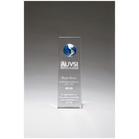 2 3/4" x 8" Crystal Trophy with Blue Globe