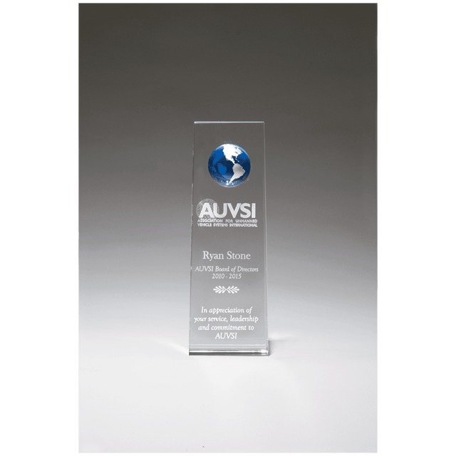 2 3/4" x 8" Crystal Trophy with Blue Globe