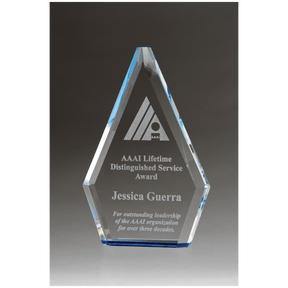 6 1/2" x 9 7/8" Flame Series Clear Crystal Award with Blue Accented Bottom