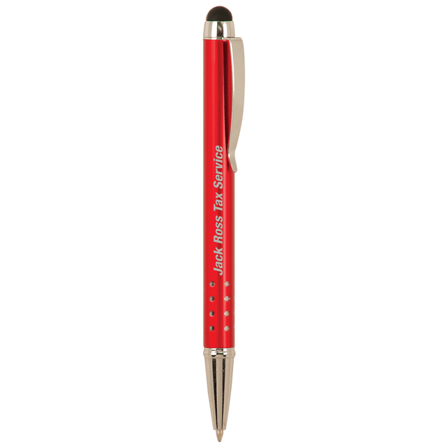 Red with Silver Trim Laserable Pen with Stylus