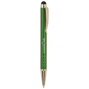 Green with Silver Trim Laserable Pen with Stylus