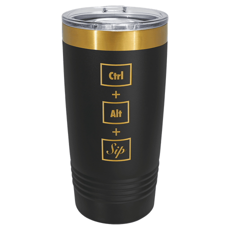 Polar Camel 20 oz. Black/Bright Gold ION-Plated Ringneck Tumbler with Slider Lid