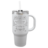 Polar Camel 32 oz. White Travel Mug with Snap Lid and Straw