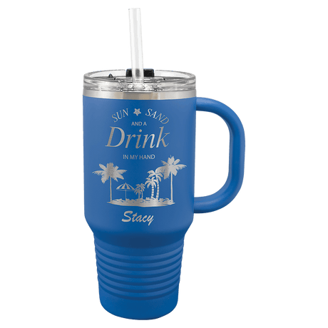 Polar Camel 32 oz. Royal Blue Travel Mug with Snap Lid and Straw
