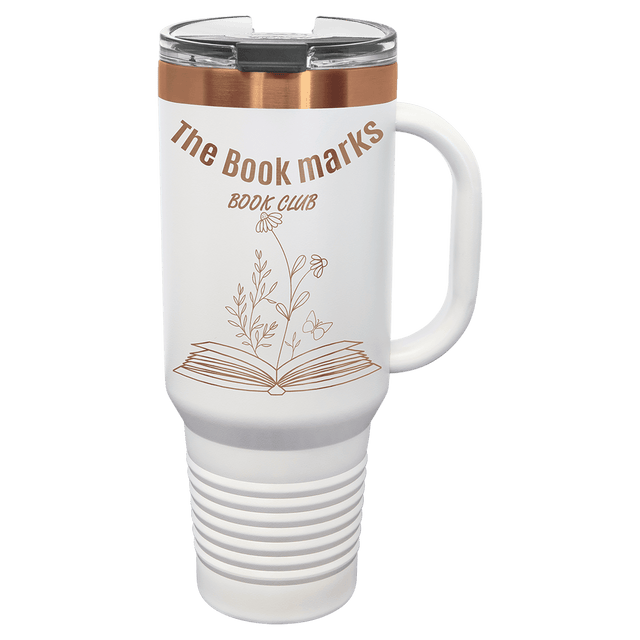 Polar Camel 40 oz. White/Rose Gold Travel Mug with Handle & Straw