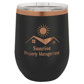 Polar Camel 12 oz. Black/Rose Gold Stemless Wine Tumbler