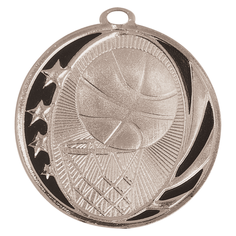 Bright Silver 2" Basketball Laserable MidNite Star Medal