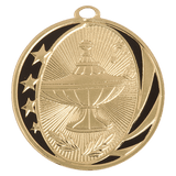 Bright Gold 2" Lamp of Knowledge Laserable MidNite Star Medal
