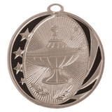 Bright Silver 2" Lamp of Knowledge Laserable MidNite Star Medal