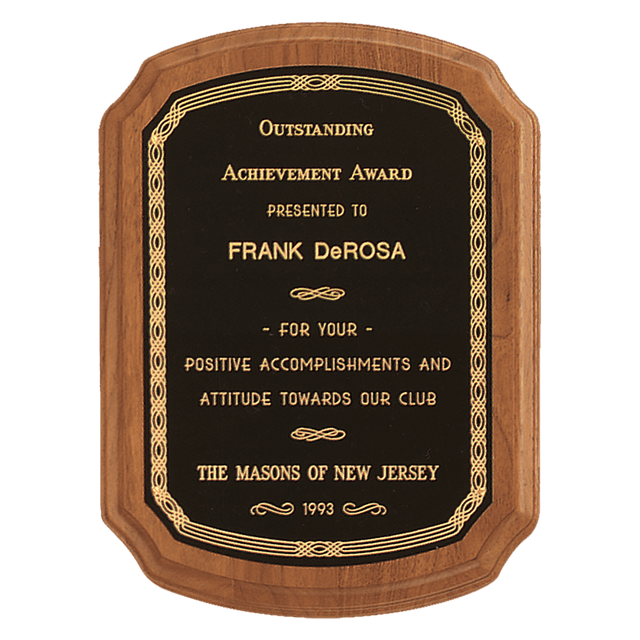 5" x 7" Coventry Series American Walnut Plaque with Gold Border Laserable Black Brass Plate