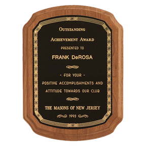 8" x 10 1/2" Coventry Series American Walnut Plaque with Gold Border Laserable Black Brass Plate