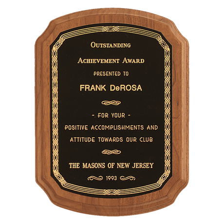 10 1/2" x 13" Coventry Series American Walnut Plaque with Gold Border Laserable Black Brass Plate