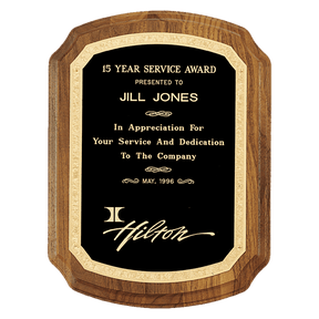 9" x 12" American Walnut Plaque with Gold Florentine Border Design LaserFX Plate