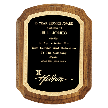 9" x 12" American Walnut Plaque with Gold Florentine Border Design LaserFX Plate
