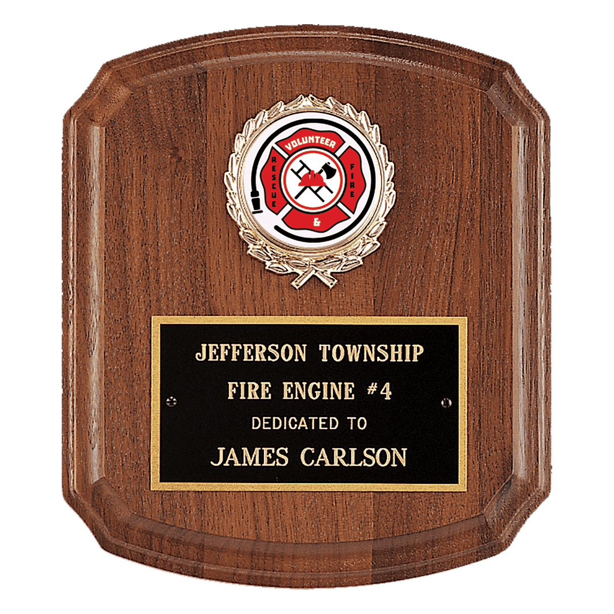 7" x 8" American Walnut Plaque with Gold Border Black Laserable Brass Plate and 2" Insert Holder- Witney Series (2" Inserts Sold Separately)