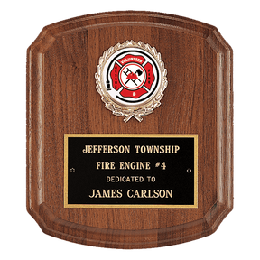 7" x 8" American Walnut Plaque with Gold Border Black Laserable Brass Plate and 2" Insert Holder- Witney Series (2" Inserts Sold Separately)