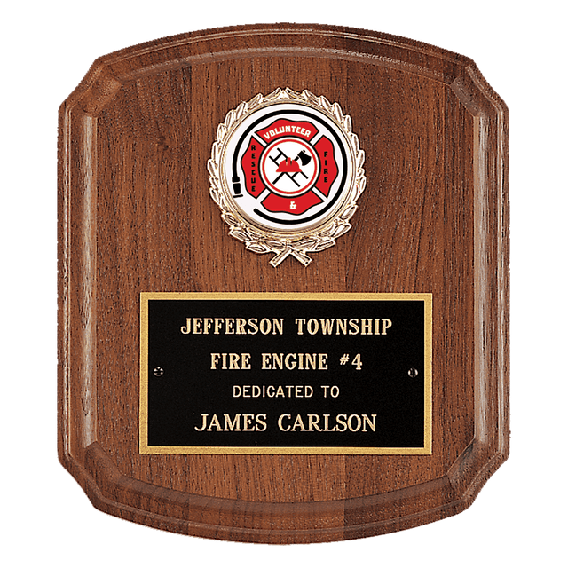 7" x 8" American Walnut Plaque with Gold Border Black Laserable Brass Plate and 2" Insert Holder- Witney Series (2" Inserts Sold Separately)