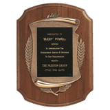 Walnut Notch Corner Plaque w/Antique Bronze Scroll & Black Brass 11" x 15" American Plate
