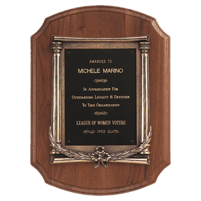 11" x 15" American Walnut Notch Corner Plaque w/Antique Bronze Frame/Black Brass Plate
