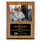 Oak Finish Photo Plaque with Black Brass 9" x 12" American Plates-Photo Size 5" x 7"