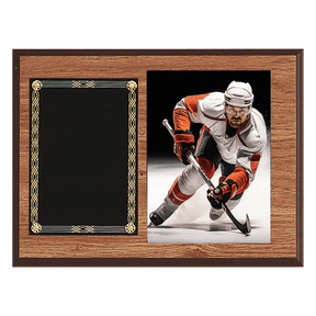 9" x 12" American Oak Finish Photo Plaque with Black Brass Plates-Photo Size 5" x 7"
