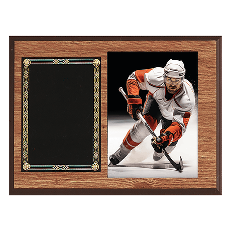 9" x 12" American Oak Finish Photo Plaque with Black Brass Plates-Photo Size 5" x 7"