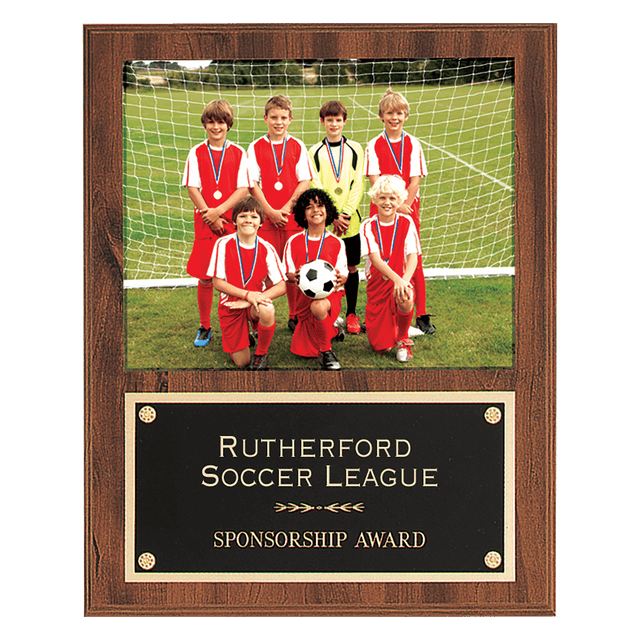 12" x 15" American Walnut Finish Photo Plaque with Black Brass Plate-Holds 8" x 10" Photo