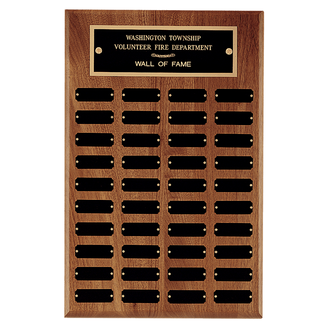 13" x 20"/Plates 7/8" x 2 1/2" American Walnut 40 Plate Perpetual Plaque with Black Brass Plates