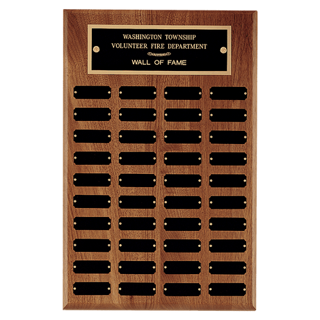 13" x 20"/Plates 7/8" x 2 1/2" American Walnut 40 Plate Perpetual Plaque with Black Brass Plates