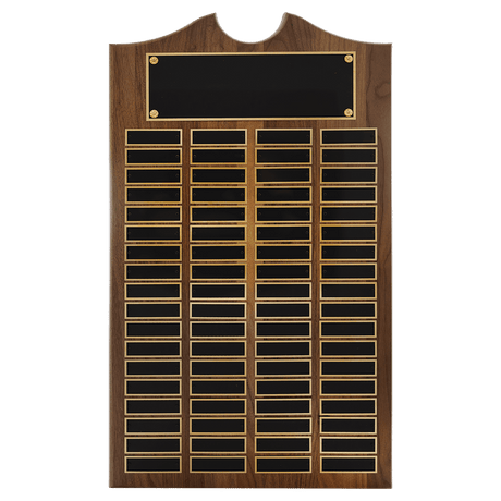 14" x 25" American Walnut Roster Plaque w/ 72 Plates