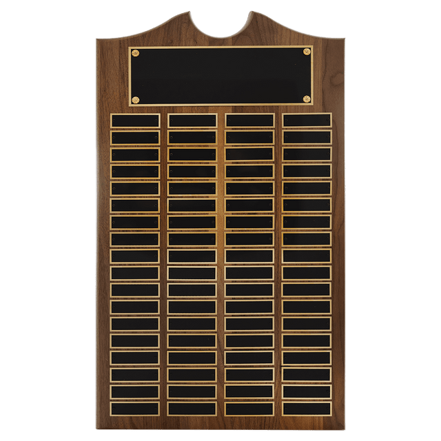 14" x 25" American Walnut Roster Plaque w/ 72 Plates