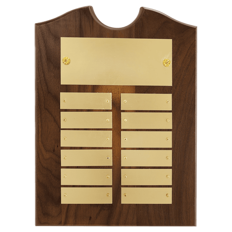 9" x 12"/Plates 7/8" x 2 3/4" American Walnut 12 Plate Perpetual Plaque with Brushed Brass Plates