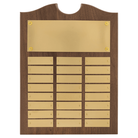 11" x 15"/Plates 7/8" x 2 3/4" American Walnut 24 Plate Perpetual Plaque with Brushed Brass Plates