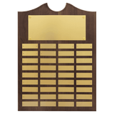 Walnut 36 Plate Perpetual Plaque with Brushed Brass 14" x 20"/Plates 7/8" x 2 3/4" American Plates
