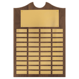 Walnut 40 Plate Perpetual Plaque with Brushed Brass 14" x 20"/Plates 7/8" x 2 3/4" American Plates
