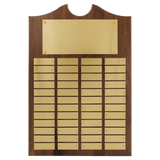 Walnut 48 Plate Perpetual Plaque with Brushed Brass 14" x 20"/Plates 7/8" x 2 3/4" American Plates