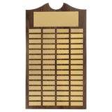 Walnut 60 Plate Perpetual Plaque with Brushed Brass 14" x 25"/Plates 7/8" x 2 3/4" American Plates